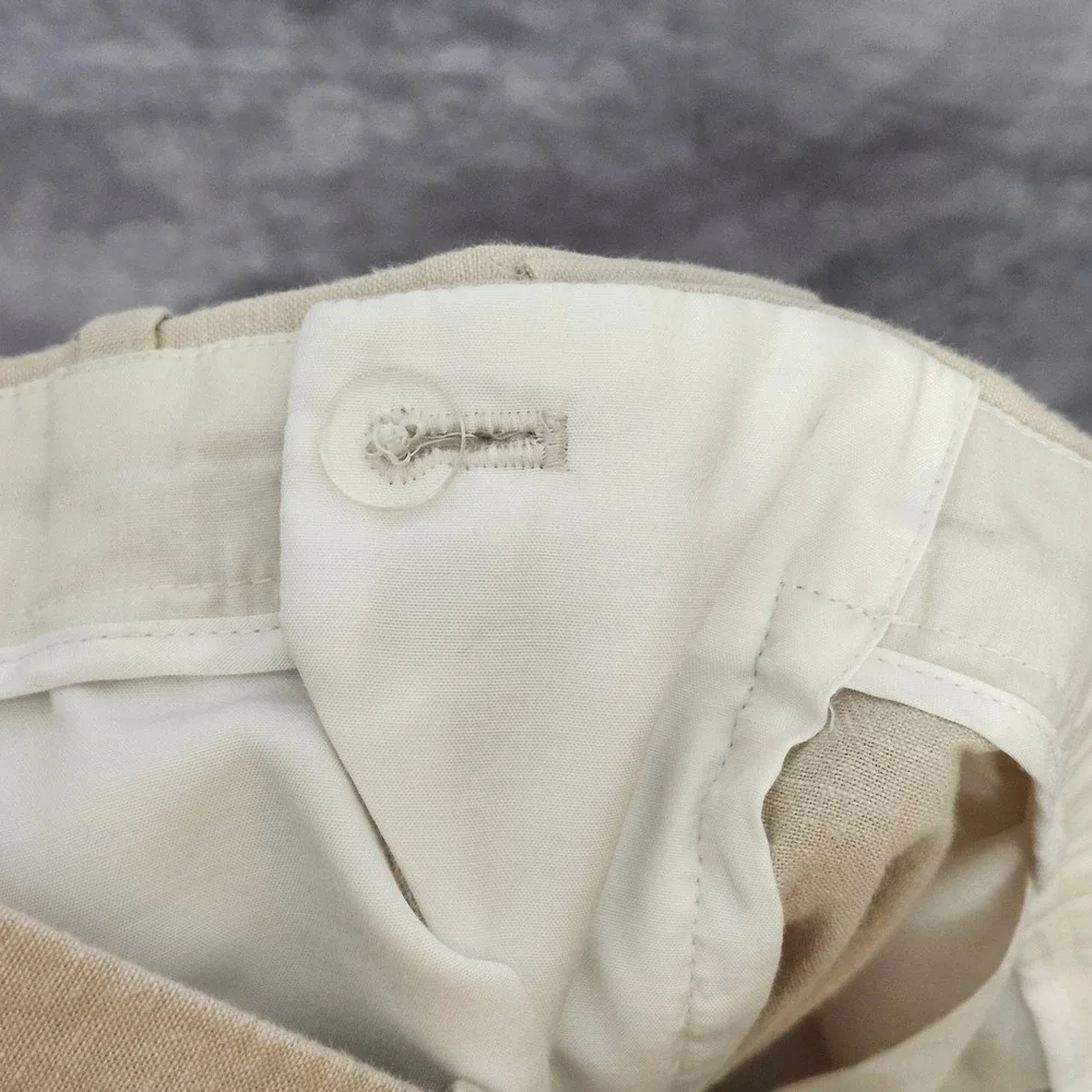 Perry Ellis Linen Blend Pants Mens 36x30 Beige Flat Front Chino Trousers